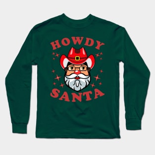 Santa Claus Cowboy Hat Red Christmas Xmas Long Sleeve T-Shirt